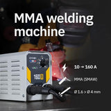 GYS, GYSMI 160A, estación de soldadura con electrodo recubierto de 160 A monofásico de 230 V (MMA), con máscara LCD TECHNO 11, portaelectrodos, cable de masa, 10 electrodos Ø2,5 mm, martillo/cepillo