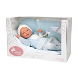 ARIAS - Muñeco Reborn Paulo de 40 cm, con ropita Azul a Rayas y Manta a Juego, bebé recién Nacido con Cuerpo de Vinyl, Accesorios Chupete y chupetero, Juguete para niños Desde +3 años (ARI98148)