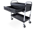QUIRUMED - Carro para Peluquería y Tatuajes | Bandeja Superior e Inferior | Cajón con Cerradura | Ruedas con Freno, Negro, Normal, Acero Aleado