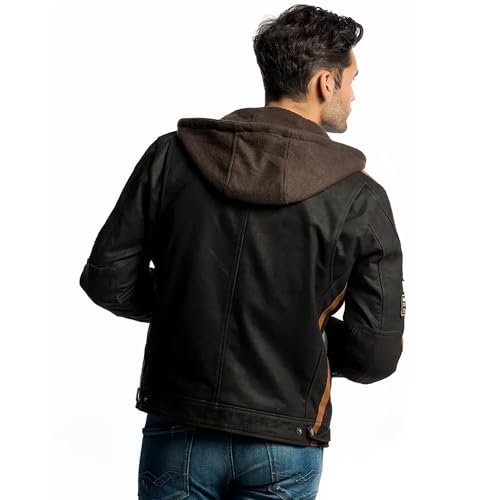 URBAN 5887 Chaqueta Moto Hombre en Cuero 58 Gents | Cazadora de Moto de Piel de Cordero | Armadura Removible para Espalda, Hombros y Codos Aprobada por la CE | Marrón | L