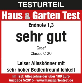 GRAEF Classic C20 - Cortafiambres eléctrico, 170 W, cuchilla Ø170 mm, metálico, corte 0-20 mm, fabricado en Alemania, motor condensador, plateado