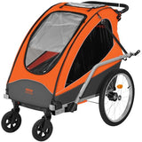 VEVOR Remorque de vélo pour Enfants, siège Double, Charge 55 kg, Porte-auvent 2 en1 transformant en Poussette, remorque de vélo Pliable pour Tout-Petits Avec attelage de vélo universel, Orange Gris