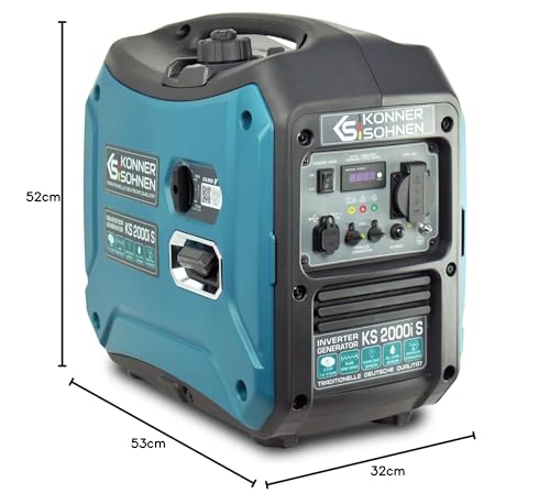 Könner&Söhn KS 2000i S - Generador de inversor (64 dB Lpa 7 m), potencia máxima de 2000 W, 1 x 16 A (230 V), 2 puertos USB, bobinado de cobre, protección contra cortocircuitos y sobrecargas