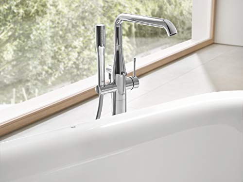 Grohe Essence - Grifo de bañera con sistema de montaje en suelo, teleducha Grohe Euphoria Cosmopolitan Stick, ángulo de giro ajustable a 0°, 150° o 360°, aireador Grohe AquaGuide (23491001)