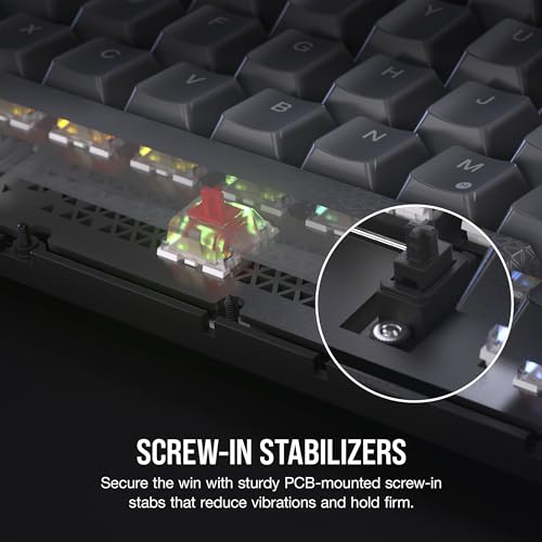 Corsair K65 Plus Wireless 75% RGB Teclado mecánico para Juegos Intercambiable en Caliente - Interruptores lineales Rojos MLX prelubricados - Supresión de Ruido de Doble Capa - Teclas PBT -