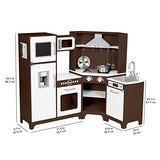 Amazon Basics Cocina de juguete, forma esquinada, de madera, con puertas interactivas, pomos y luces, 99 x 71 x 89 cm, color marrón espresso y gris
