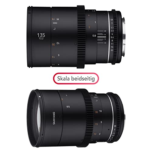 Samyang MF 135 mm T2,2 VDSLR MK2 Canon EF Objetivo de vídeo Cine de Formato Completo Distancia Focal Fija para Canon EF EF-S Cámara, Enfoque Manual, para EOS 5D Mark IV, 6D Mark II, 90D, 77D, Negro