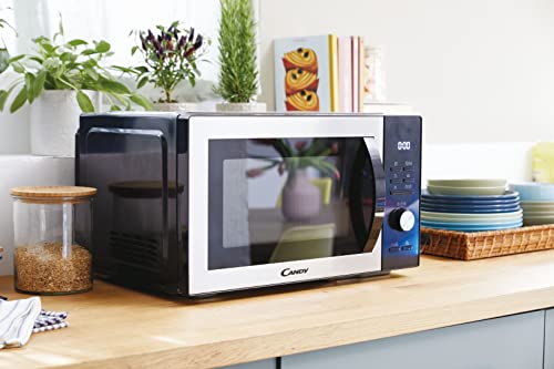 Candy Essenza CMCA29EDLB Horno Microondas Combinado, con Grill, 29L, 1000-2100W, Convección, 5 Niveles de Potencia, Digital, Automenús, Bloqueo Seguridad, Inicio Diferido, Descongelación, Negro e Inox