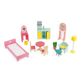Janod - Happy Day - Casa de Muñecas en Madera, 3 Plantas y 12 Accesorios Incluidos, Juego de Imitación, Desarrollo de La Imaginación - Desde Los 3 Años, J06580