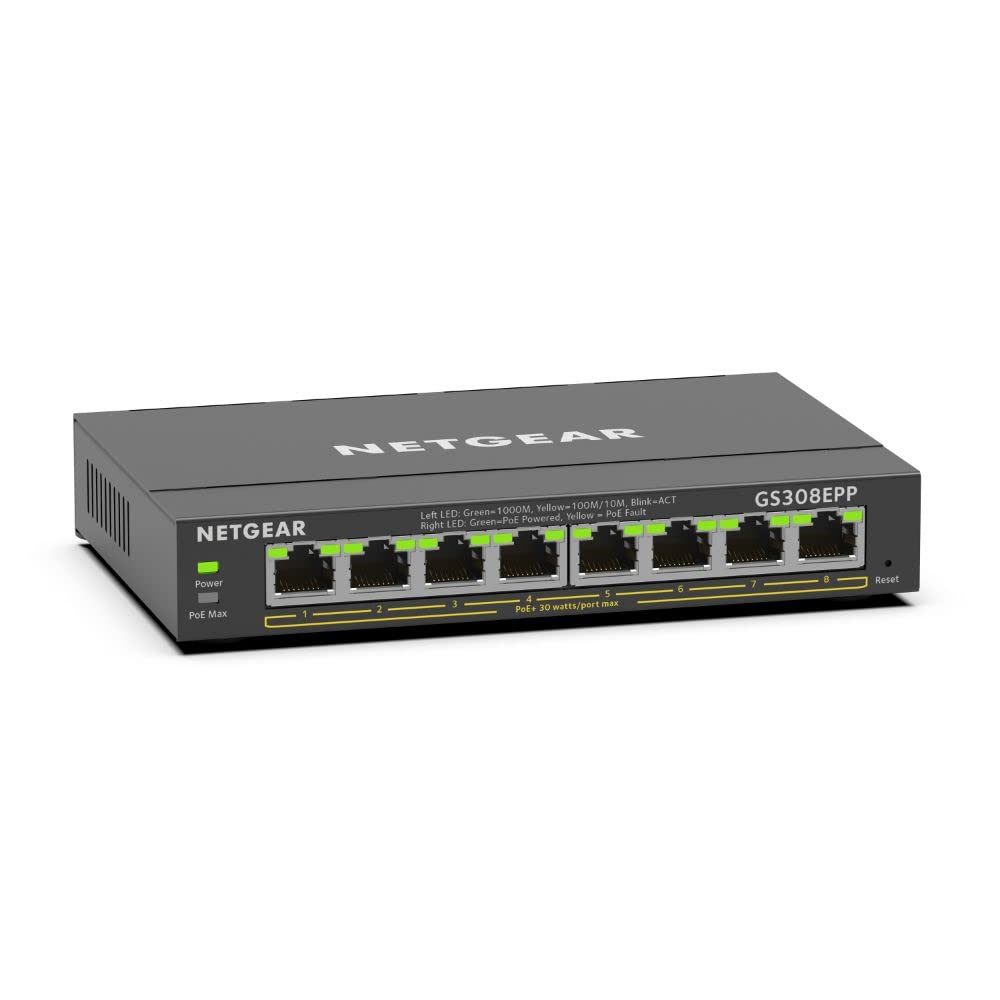 NETGEAR Switch Ethernet, 8 Puertos, conmutador de Red Gigabit Ethernet Plus (GS308EPP) - con 8 x PoE+ @ 123W