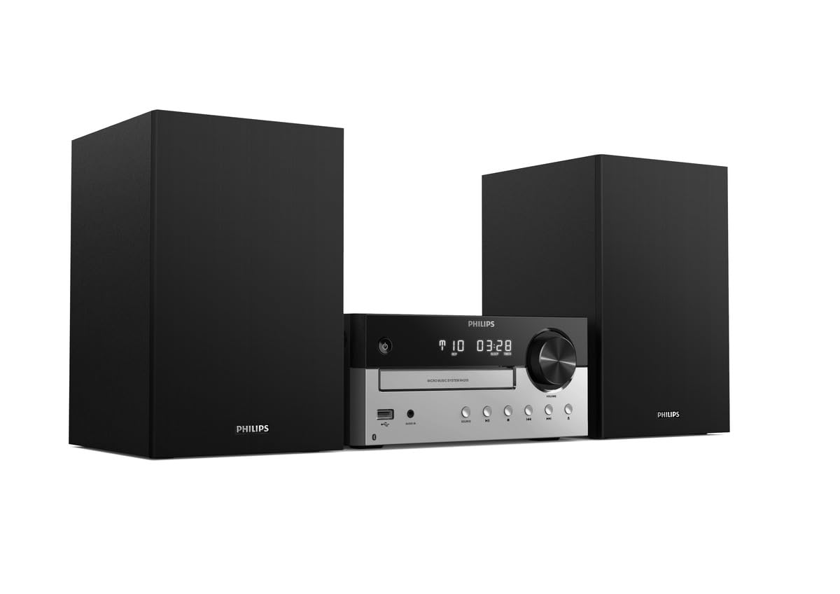 Philips M4205/12 Micro Hi-Fi Music System with Bluetooth | 60W RMS | CD, MP3-CD, USB, FM | Bass-Reflex Loudspeakers | USB Port for Charging