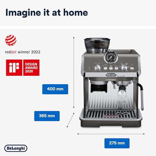 De'Longhi La Specialista Arte Evo EC9255.T, Máquina de Café Espresso, con Función Cold Brew, con Jarra de Leche Profesional, Sensor Grinding Technology, Incluido Kit de Barista, 1550W, Titanio