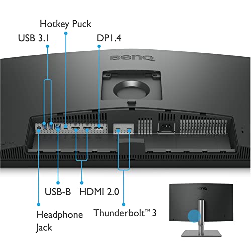BenQ PD2725U Monitor de diseño (Tecnología AQCOLOR,27 pulgadas,4K UHD, IPS,P3 Wide Color,carga Thunderbolt /USB-C, DP/HDMI,KVM, HDR 400,altura ajustable) Compatible con MacBook
