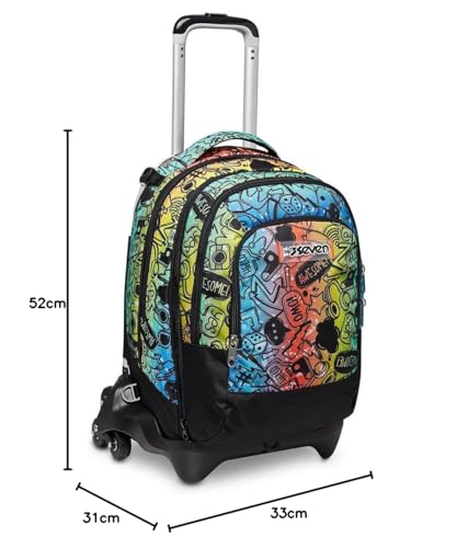 Seven Mochila con 3 Ruedas TROLLEY JACK-3WD - COLOUR EXPRESSION, Multicolor - Mochila 3 en 1, Escolar con Carro, Crossover System - Bolso Escolar Niños, Niñas y Adolescentes