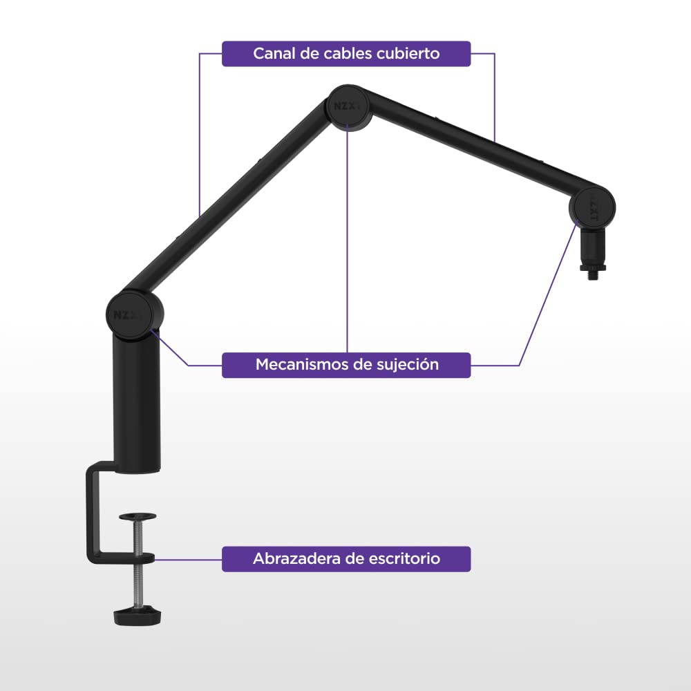 NZXT Boom Arm Mini - Ap-BOOMS-B1 - Brazo de Brazo de micrófono pequeño para transmisión, creación de Contenido, podcasting y grabación - Canal de Cable Cubierto - Compatibilidad Universal - Negro