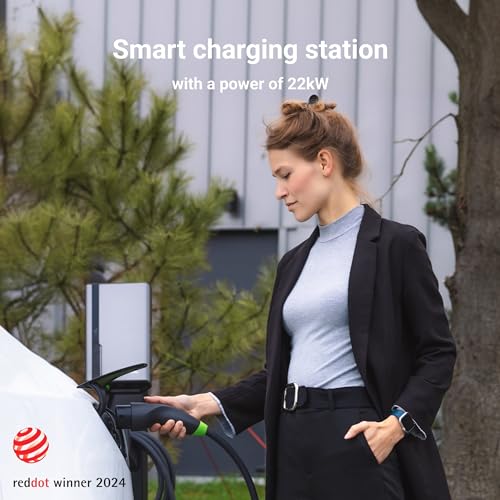 Green Cell GC HabuDen Wallbox 22 kW 32 A 5 m Type 2 Charging Cable Intelligent EV Charging Station with GC App Bluetooth WiFi Compatible with All Electric Cars Electric Car Home Charging with 22 kW /