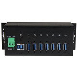 StarTech.com ST7300USBME - Hub ladrón USB 3.0 de 7 Puertos Industrial con Fuente de alimentación, Negro