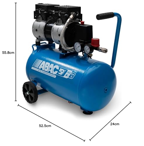 Compresor de aire silencioso EASE-AIR 24 de ABAC, compresor de aire sin aceite, presión máxima 8 bar, potencia 1 hp, Depósito 24 litros, Nivel sonoro 59 dB