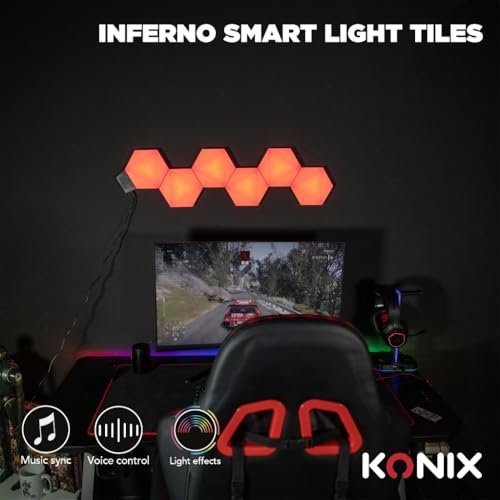 Konix Drakkar Pack de iluminación LED gaming Inferno 13,2 x 15,1 cm - Iluminación RGBIC - Sincronización musical - Compatible con Alexa y Google Home