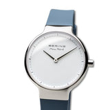 BERING 15531-700 Reloj de cuarzo para mujer con caja de acero inoxidable plateado de 31 mm y esfera blanca, correa de silicona, cristal de zafiro y resistencia al agua de 5 ATM