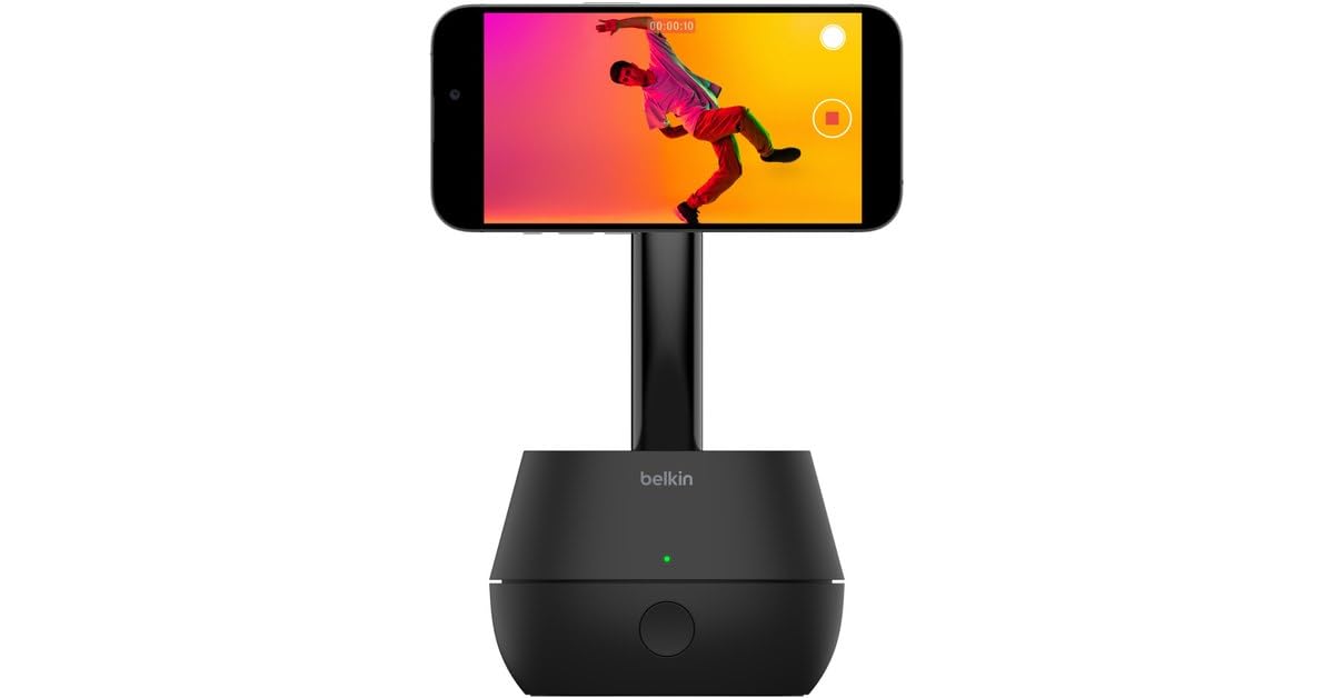 Belkin Soporte para móvil Pro con Seguimiento automático y DockKit, Cargador inalámbrica MagSafe de 15 W, rastreo 360°, integración iOS para iPhone 16, 15, 14, 13 y 12, Adaptador CA y Cable de 1,5 m