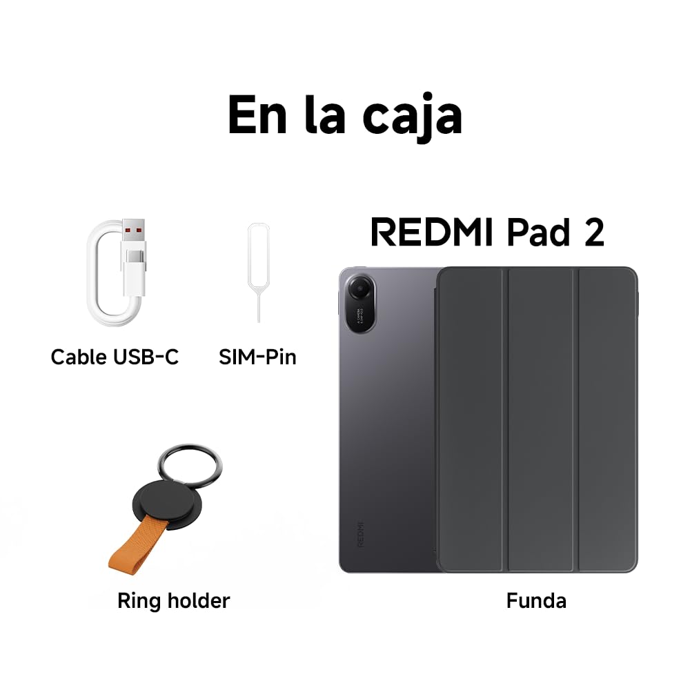 XIAOMI Redmi Pad 2 + Funda - Tablet de 11" 2.5K (MediaTek G100-Ultra, 4GB de RAM, 128GB de ROM, WiFi 5 + Bluetooth 5.3, Batería de 9000 mAh, Cargador no Incluido), Gris (Versión ES)