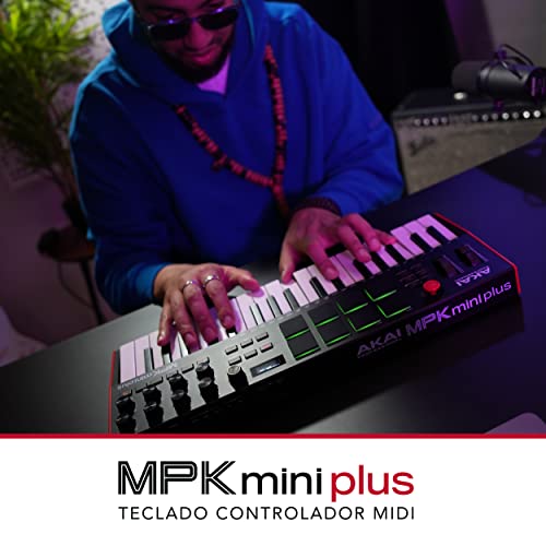 Akai Professional MPK Mini Plus - Teclado Controlador MIDI USB de 37 Mini Teclas con 8 Pads MPC, Secuenciador, MIDI/CV/Gate I/O, Software de Producción y Native Instruments Sound Package