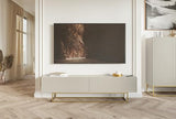 Selsey Mueble De TV Mesa De TV 175 cm con Patas Doradas con Fachada Fresada Gris Beige Veldio