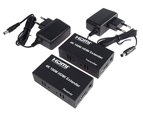 PremiumCord 4K Extensor HDMI a 100 m a Través de Cable de Conexión Cable Cat5e/Cat6, Carcasa Metálica, Estado LED, Compatible con Vídeo 4K UHD, Full HD 1080p 60Hz, HDCP, Negro