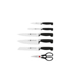 ZWILLING Bloque de cuchillos auto-afilables, 7 piezas, bloque de madera, cuchillos y tijeras con mango especial de acero inoxidable/plástico, Four Star