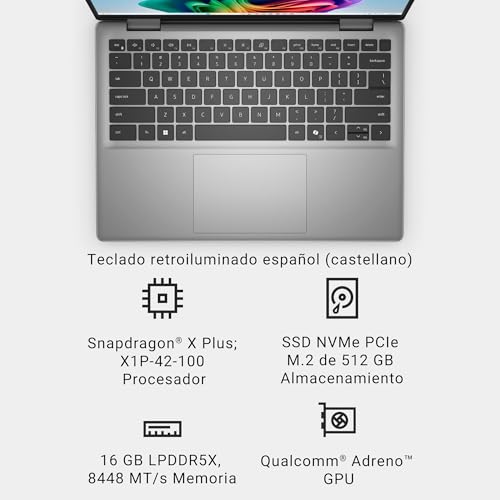 Dell Inspiron 14 (5441) Laptop Copilot+ PC FHD+ 14", Procesador Snapdragon X Plus, Graphic Qualcomm Adreno, 16GB RAM, 512GB SSD, Windows 11 Home, Teclado Retroiluminado QWERTY Español Titan Grey