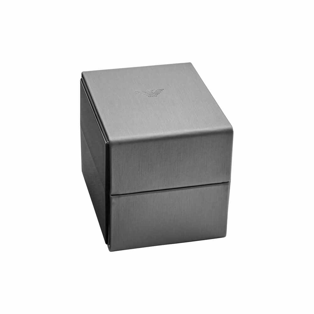 Emporio Armani Reloj Hombre, Movimiento de tres manecillas con fecha, caja de 42mm de acero inoxidable plateado con correa de acero inoxidable, AR11338, Tono plata y verde oscuro
