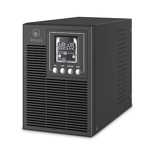 Atlantis A03-OP1002XLN Online 88% Quieter Server UPS Double Conversion Pure Sine Wave 1000VA 700W, Low Noise Fan Gelid 23,6 dBA, USB,2 Schuko + 1 IEC, 2x12V-9Ah
