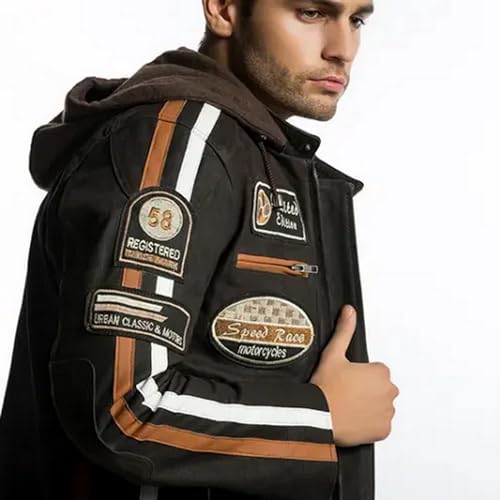 URBAN 5887 Chaqueta Moto Hombre en Cuero 58 Gents | Cazadora de Moto de Piel de Cordero | Armadura Removible para Espalda, Hombros y Codos Aprobada por la CE | Marrón | L