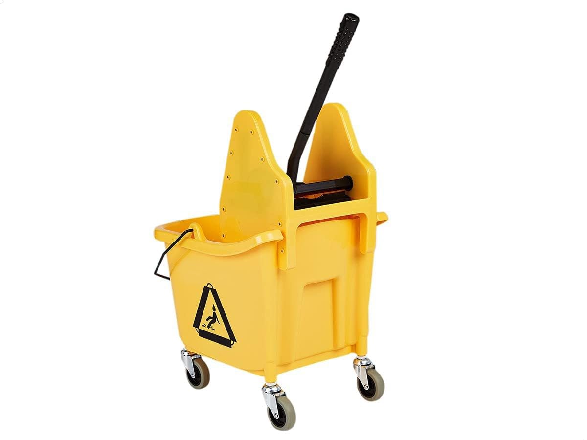 Amazon Basics Cubo rectangular para fregona Kentucky con ruedas duraderas y combinado con prensa de escurrido a presión, 33 litros/ 35 qt, amarillo (anteriormente marca AmazonCommercial)