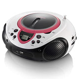 Lenco SCD-38 USB Rosa - Radio FM portátil con Reproductor de CD/MP3 - Entrada USB - Entrada AUX - Rosa