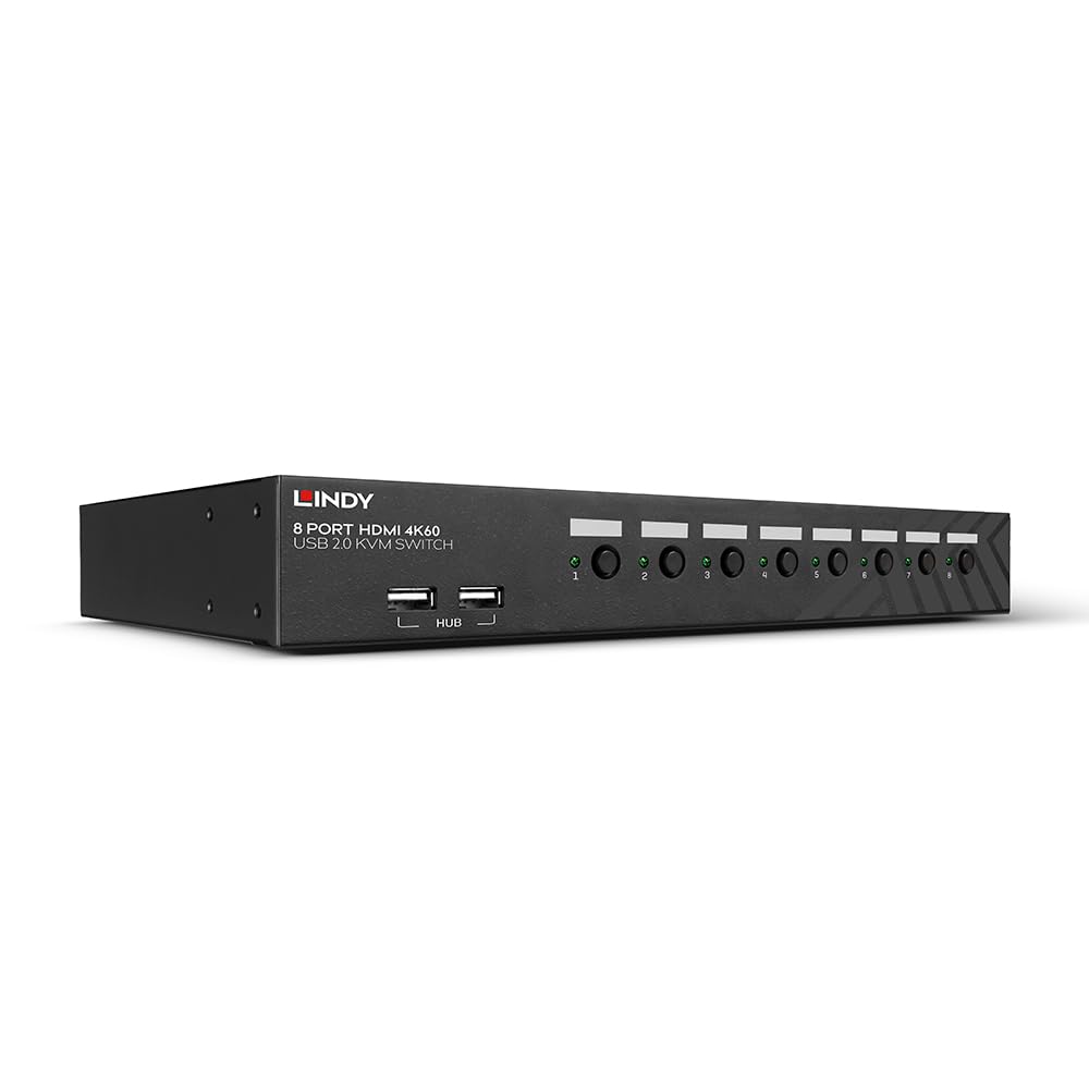 Lindy 39538 8 puertos HDMI 4K60, USB 2.0 y conmutador KVM de audio