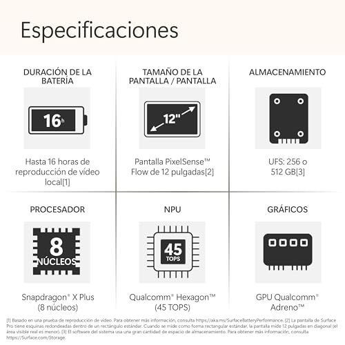 Microsoft Surface Pro | Copilot+ PC | Pantalla táctil LCD 12” | Snapdragon X Plus | 16GB RAM | Almacenamiento de 512GB | Último Modelo | Platino