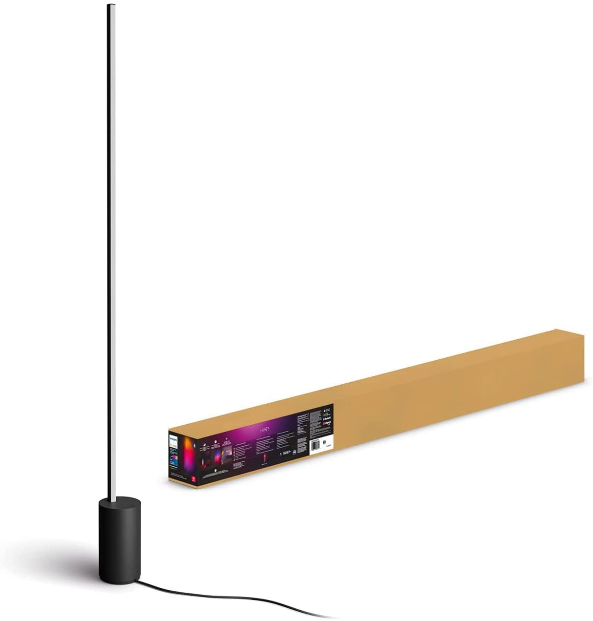 Philips Hue Gradient Signe – Lámpara inteligente, Lámpara de Pie LED Inteligente, Luz Blanca y Luces de Colores, sistema de iluminación con tira led Compatible con Alexa y Google Home, Color Negro