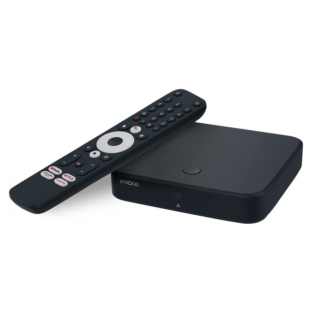 STRONG SRT420 TV Box Android TV 4K con Puerto Ethernet, DVB-T2, 2GB RAM + 16GB Almacenamiento, Chromecast Integrado, WiFi, Asistente De Voz Google, HDR10+, Dolby Audio Y Dolby Vision
