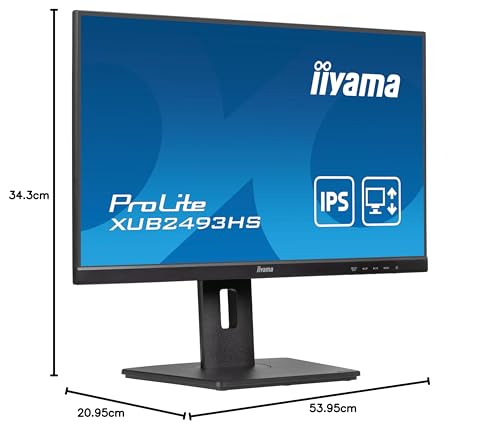 iiyama XUB2493HS-B6 24" Panel IPS, 1920x1080100Hz, 15cm Regulable en Altura, Pivotante, 4ms, 250cd/m², Altavoces, HDMI, DisplayPort (23,8" Vis)