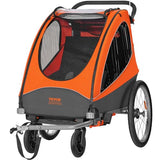VEVOR Remorque de vélo pour Enfants, siège Double, Charge 55 kg, Porte-auvent 2 en1 transformant en Poussette, remorque de vélo Pliable pour Tout-Petits Avec attelage de vélo universel, Orange Gris