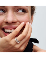 Pandora Timeless Anillo abierto de plata de ley con perla blanca cultivada de agua dulce tratada y circonita cúbica transparente, talla 52