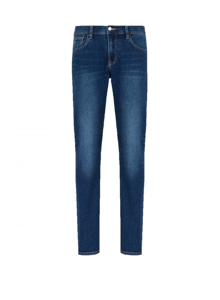 Armani Exchange 5 Pocket Slim Denim Jeans, Lavado Medio, Costuras Ligeras, algodón elástico, 30 Hombres