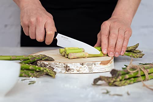 KYOCERA Juego de cuchillos de cerámica con cuchillo de pelar GEN, cuchillo multiusos, cuchillo universal y cuchillo Santoku y bloque de cuchillos redondo para 8 cuchillos, KB-RD BK 4KN FK EU
