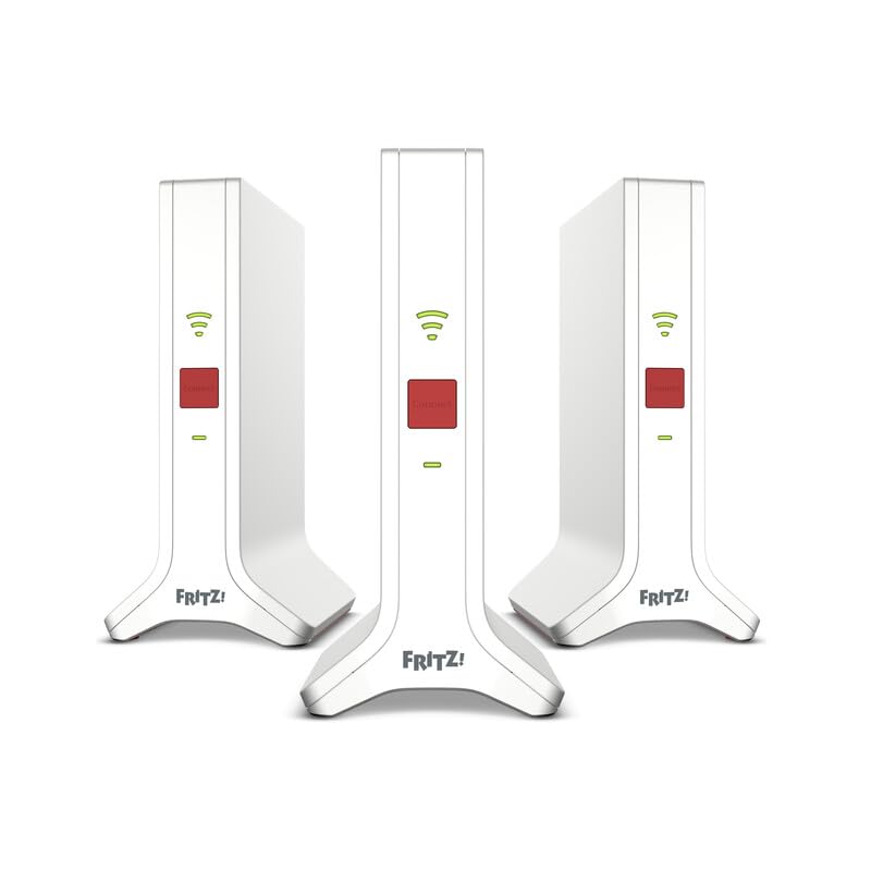 AVM Fritz! Mesh Wi-Fi Set 4200 International, Pack de 3 Fritz! Repeater 3000AX, Solucion Mesh para 4-6 estancias, WiFi 6, Tribanda con hasta 4.200 Mbps, 2 LAN Gigabit, Interfaz en Español