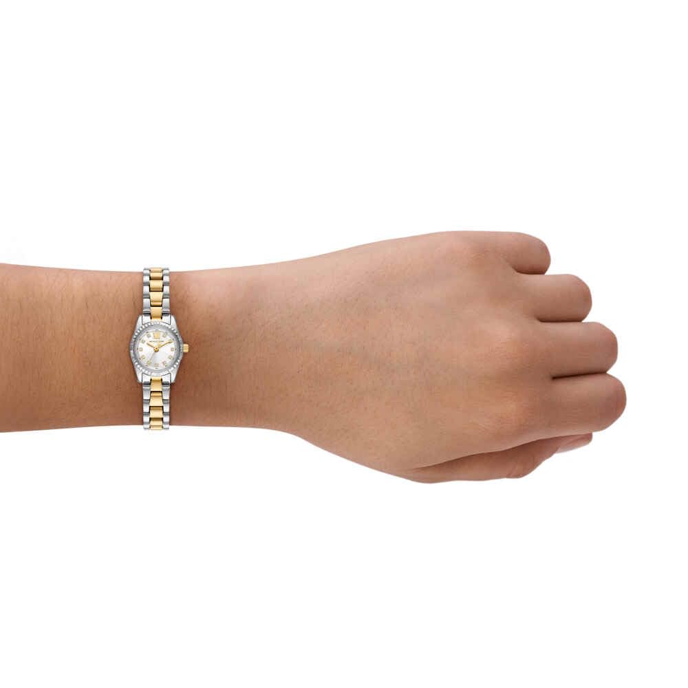 Michael Kors Reloj Lexington para Mujer, Movimiento de Cuarzo de Tres Agujas de 19 mm con Correa de Acero Inoxidable o Piel, Plata y Oro, 19 mm