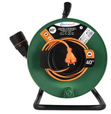 Electraline 49248 Alargador con Enrollacables 40 m, Sistema Antidesconexión Electralock, 2 x 1,5 mm², Negro y Naranja