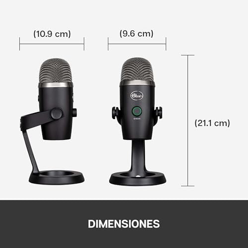 Logitech for Creators Blue Yeti Nano Micrófono de condensador USB Premium, Grabación, Streaming, Gaming, Podcasting, PC, Mac, Efectos Blue VO!CE, Cardioide y Omnidireccional, Sin Latencia - Negro