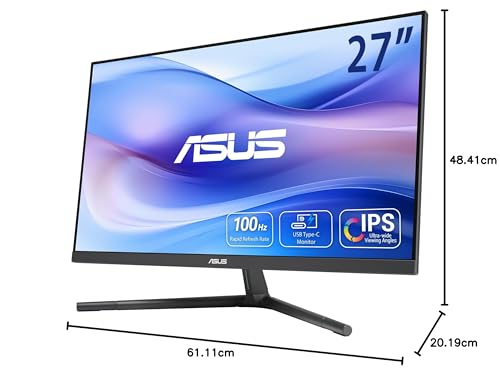 ASUS VU279CFE-B Eye Care Monitor Gaming, 27', FHD, IPS, 100 Hz, IPS, Adaptive-Sync, Puerto USB Type-C, 15 vatios Power Delivery, DisplayWidget Center, EyeCare Plus